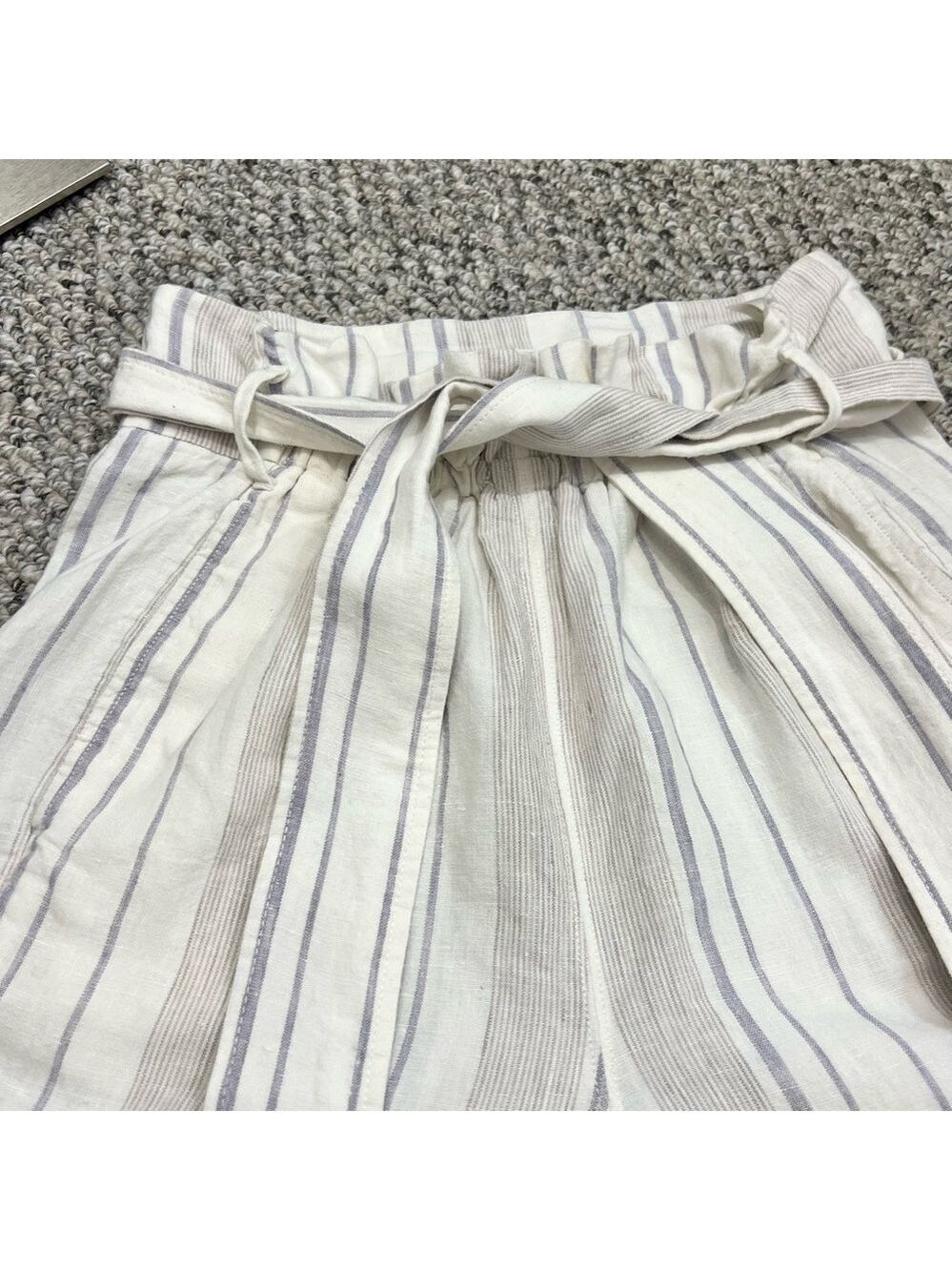 Aritzia Wilfred Gelas 100% linen striped belted paper bag shorts 2 - Picture 4 of 11